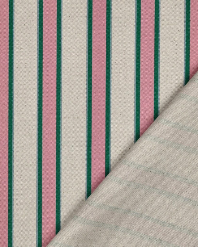 Toile Canvas Effet Lin Rayures Rose et Vert - Mercerine