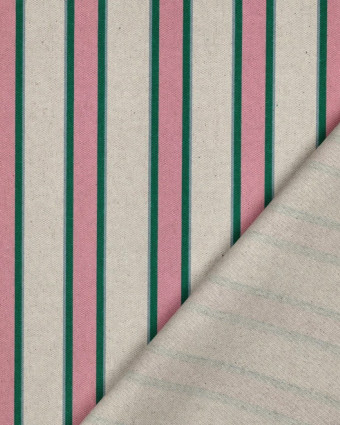 Toile Canvas Effet Lin Rayures Rose et Vert - Mercerine