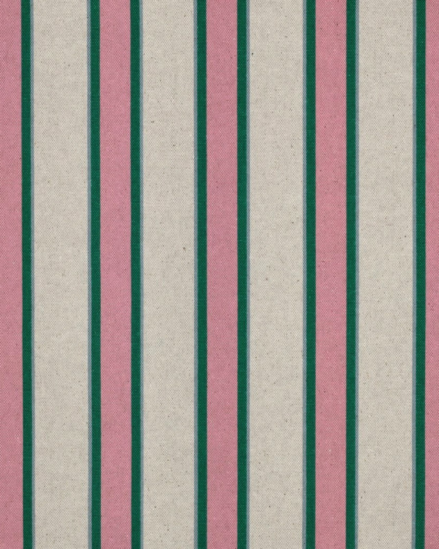 Toile Canvas Effet Lin Rayures Rose et Vert - Mercerine