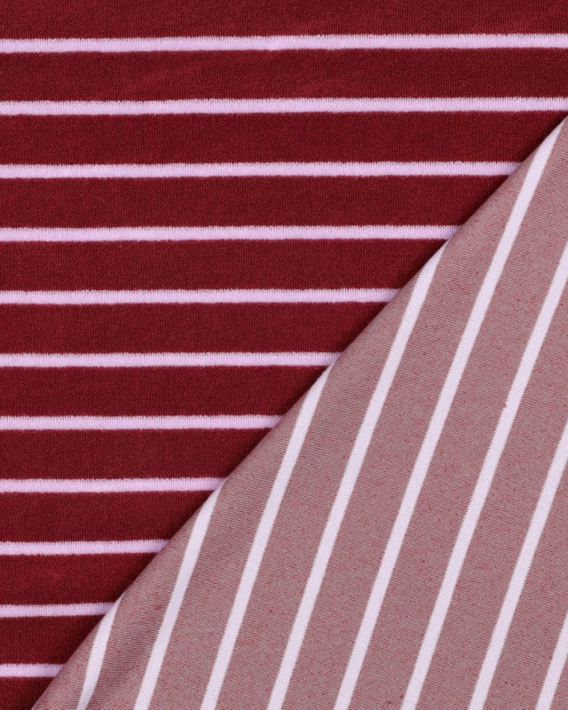 Jersey Mini Eponge à Rayures Bordeaux et Rose - Mercerine