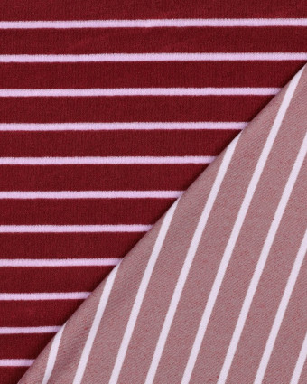 Jersey Mini Eponge à Rayures Bordeaux et Rose - Mercerine