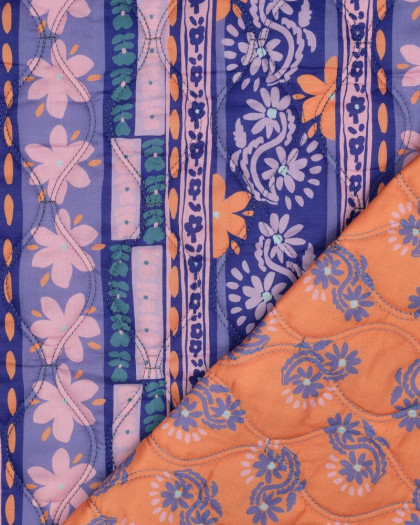 Tissu Coton Matelassé Fleuri Myrtille - Mercerine