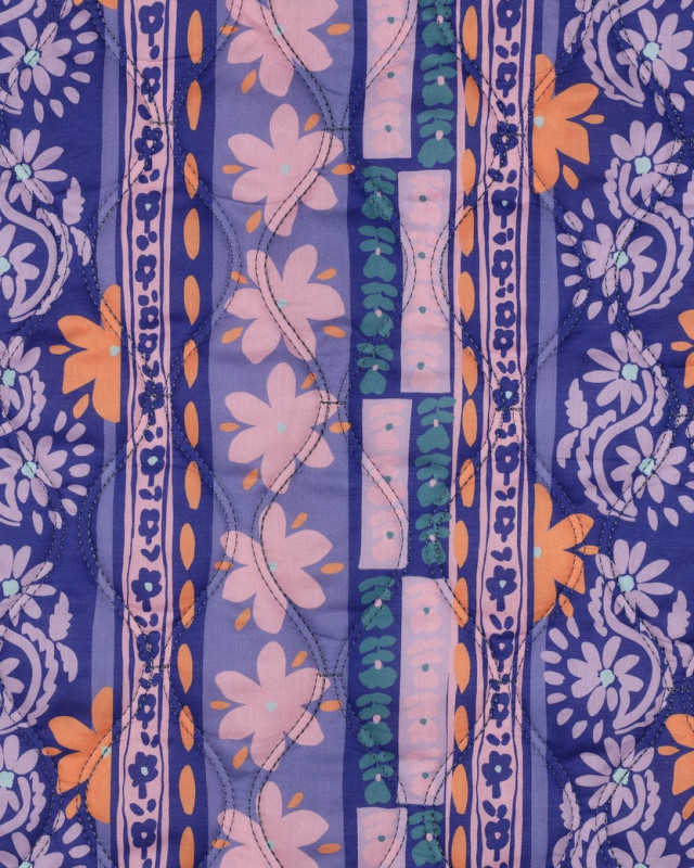 Tissu Coton Matelassé Fleuri Myrtille - Mercerine