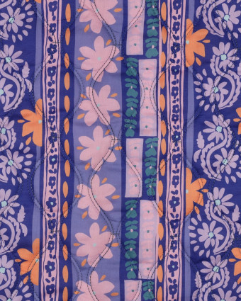 Tissu Coton Matelassé Fleuri Myrtille - Mercerine