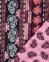 Tissu Coton Matelassé Fleuri Rose et Bordeaux