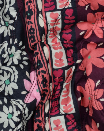 Tissu Coton Matelassé Fleuri Rose et Bordeaux - Mercerine