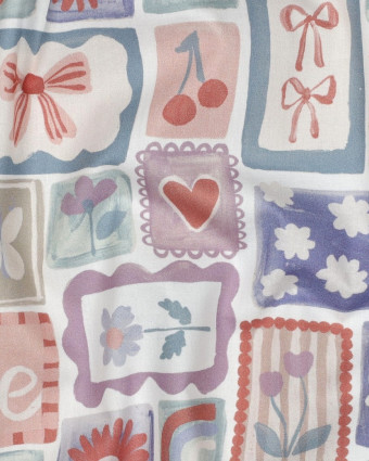Popeline de Coton Motif Patchwork Mauve - Mercerine