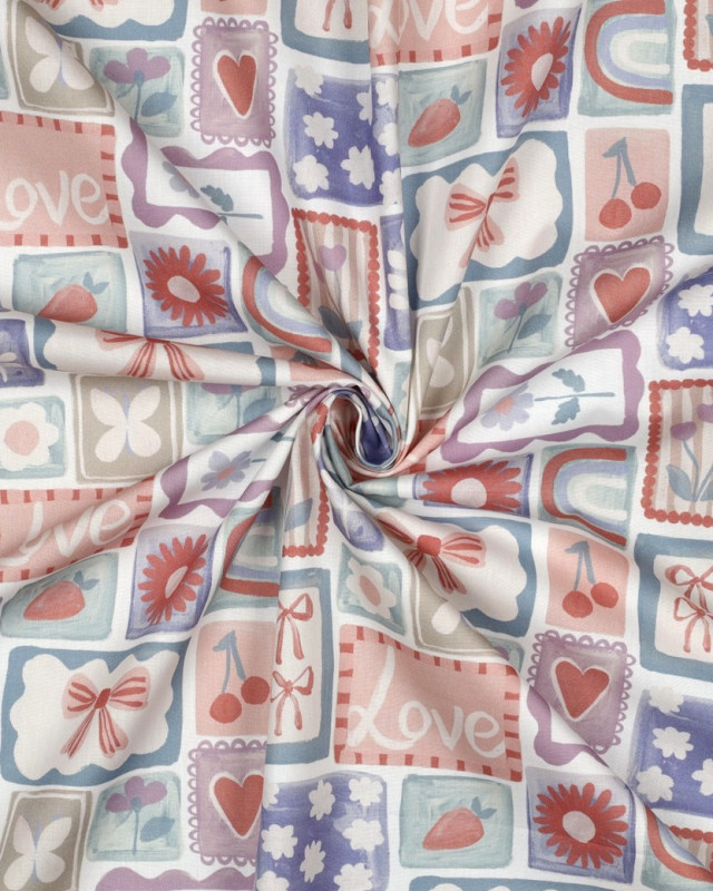 Popeline de Coton Motif Patchwork Mauve - Mercerine