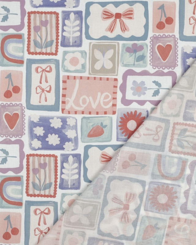 Popeline de Coton Motif Patchwork Mauve - Mercerine