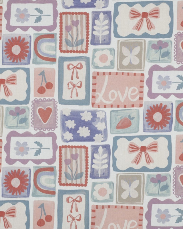 Popeline de Coton Motif Patchwork Mauve - Mercerine