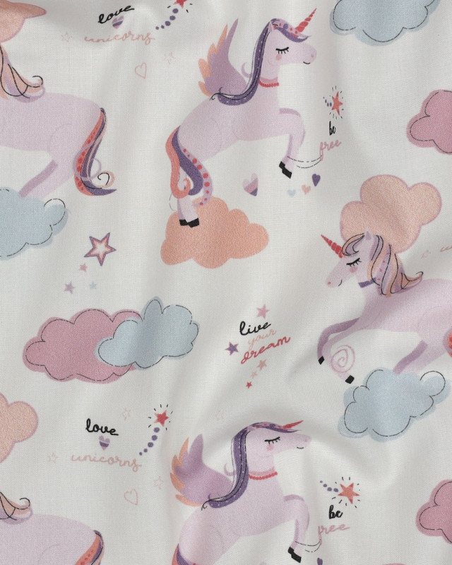 Popeline de Coton Motif Licorne Fond Ecru - Mercerine