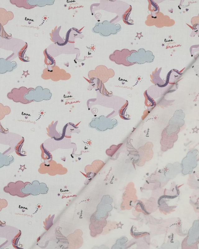 Popeline de Coton Motif Licorne Fond Ecru - Mercerine