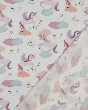 Popeline de Coton Motif Licorne Fond Ecru - Mercerine