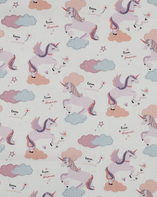 Popeline de Coton Motif Licorne Fond Ecru - Mercerine