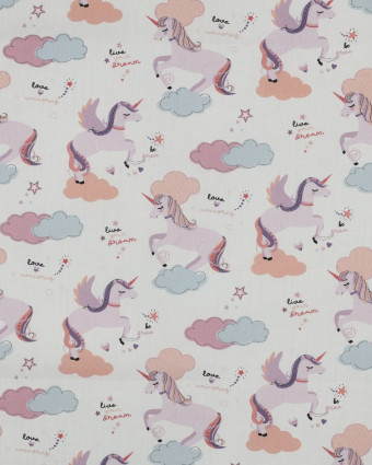 Popeline de Coton Motif Licorne Fond Ecru - Mercerine