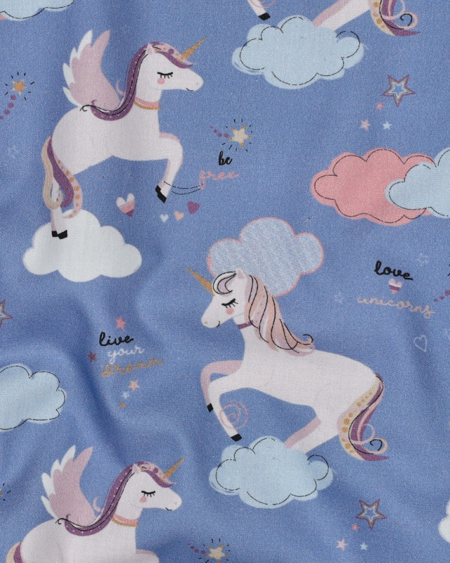 Popeline de Coton Motif Licorne Fond Bleu - Mercerine