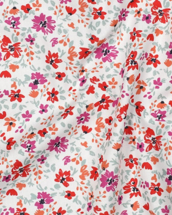 Popeline de Coton Fleuri Violet et Rouge - Mercerine