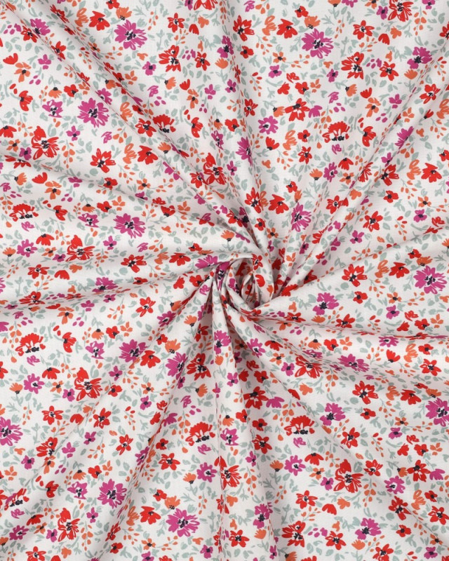 Popeline de Coton Fleuri Violet et Rouge - Mercerine