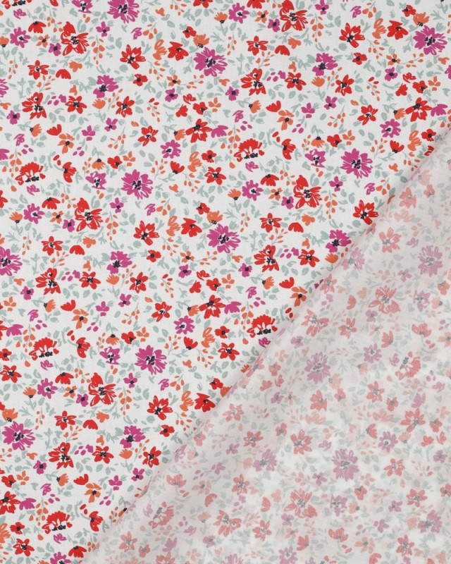 Popeline de Coton Fleuri Violet et Rouge - Mercerine