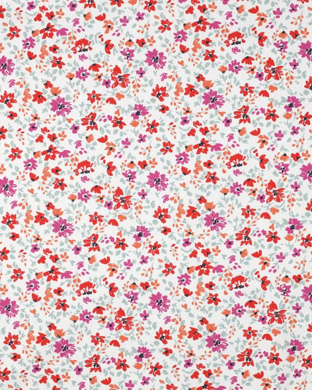 Popeline de Coton Fleuri Violet et Rouge - Mercerine