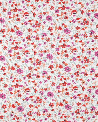 Popeline de Coton Fleuri Violet et Rouge - Mercerine