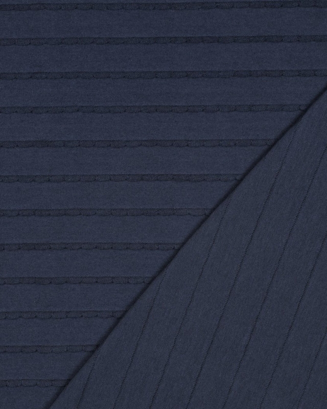 Jersey Rayures Mini Pétales Relief Bleu Marine - Mercerine