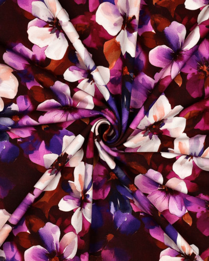 Tissu Punta Di Roma Bordeaux Fleuri Violet - Mercerine