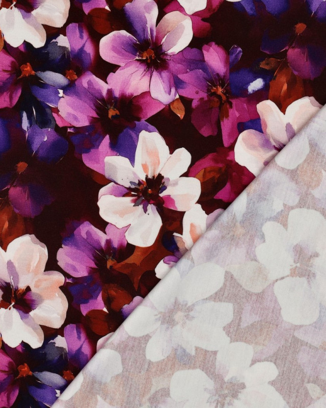Tissu Punta Di Roma Bordeaux Fleuri Violet - Mercerine