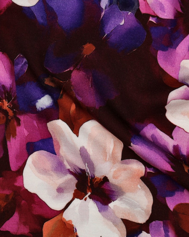 Tissu Punta Di Roma Bordeaux Fleuri Violet - Mercerine