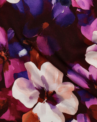 Tissu Punta Di Roma Bordeaux Fleuri Violet - Mercerine