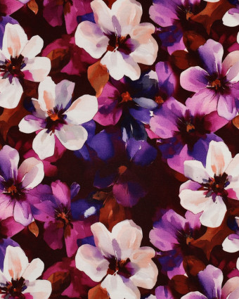Tissu Punta Di Roma Bordeaux Fleuri Violet - Mercerine