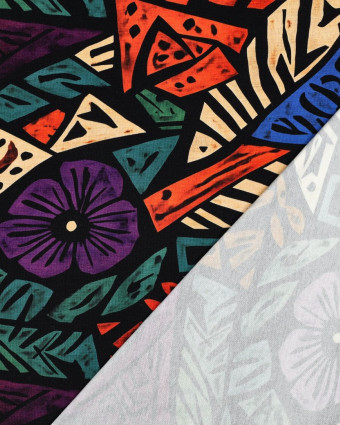Tissu Jersey de Viscose Motif Ethnique Coloré Fond Noir - Mercerine