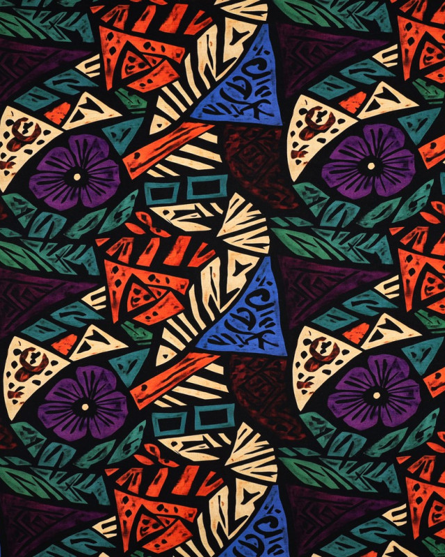 Tissu Jersey de Viscose Motif Ethnique Coloré Fond Noir - Mercerine