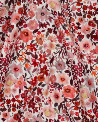 Tissu Jersey Côtelé Fleuri Rose Orange - Mercerine