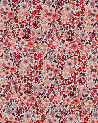Tissu Jersey Côtelé Fleuri Rose Orange - Mercerine