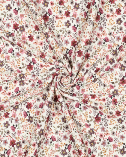 Tissu Jersey Côtelé Fleuri Vieux Rose - Mercerine