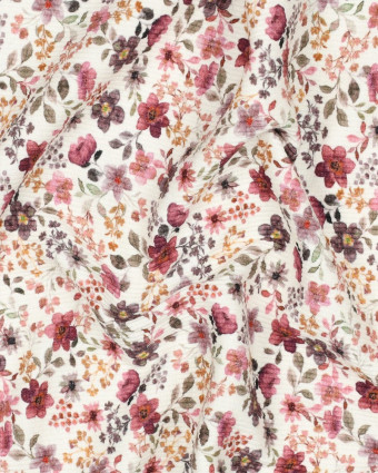 Tissu Jersey Côtelé Fleuri Vieux Rose - Mercerine