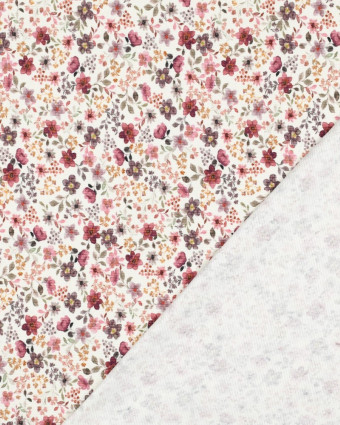Tissu Jersey Côtelé Fleuri Vieux Rose - Mercerine