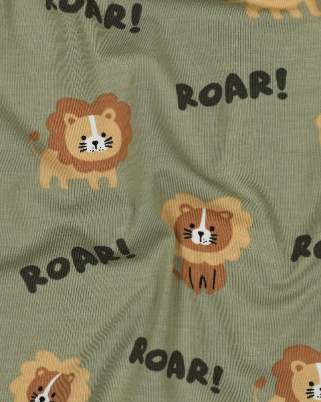 Tissu Jersey de Coton Vert Kaki Petit Lion - Mercerine