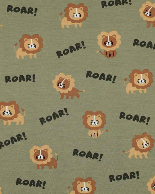 Tissu Jersey de Coton Vert Kaki Petit Lion - Mercerine