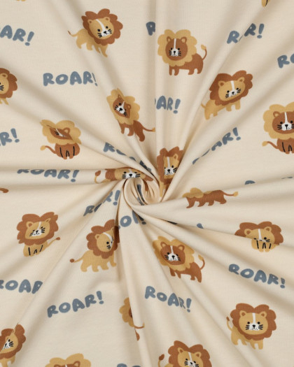 Tissu Jersey de Coton Beige Petit Lion - Mercerine