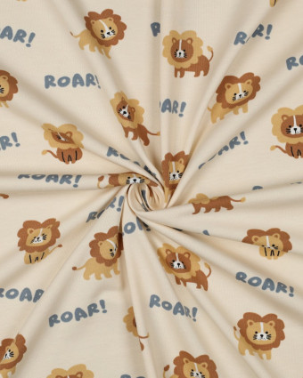 Tissu Jersey de Coton Beige Petit Lion - Mercerine