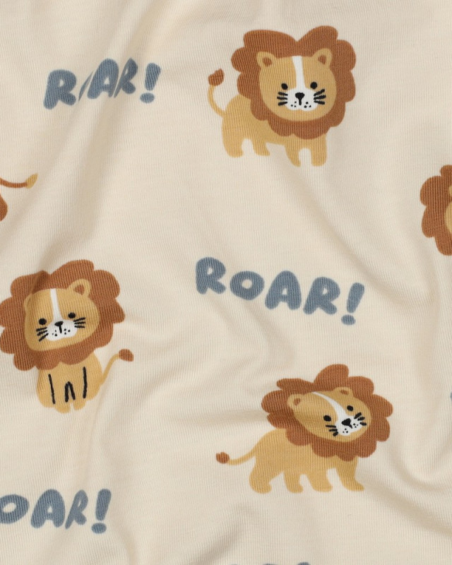 Tissu Jersey de Coton Beige Petit Lion - Mercerine