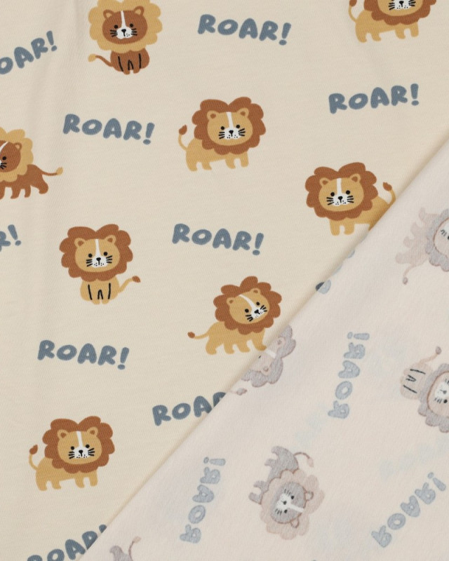 Tissu Jersey de Coton Beige Petit Lion - Mercerine