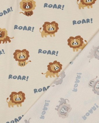 Tissu Jersey de Coton Beige Petit Lion - Mercerine