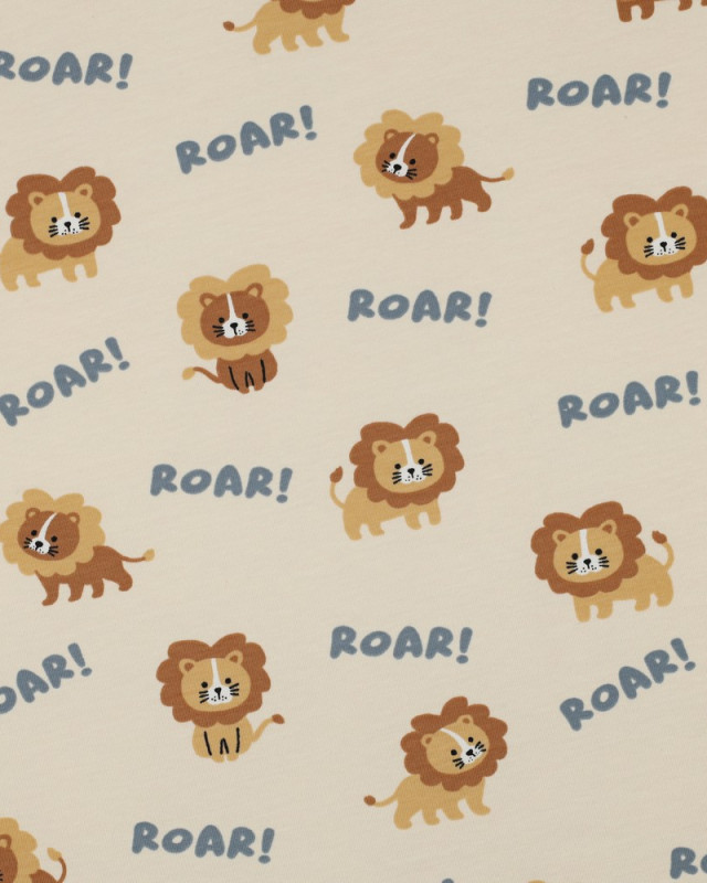 Tissu Jersey de Coton Beige Petit Lion - Mercerine