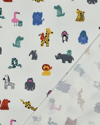 Tissu Jersey de Coton  Ecru Petits Animaux Colorés - Mercerine