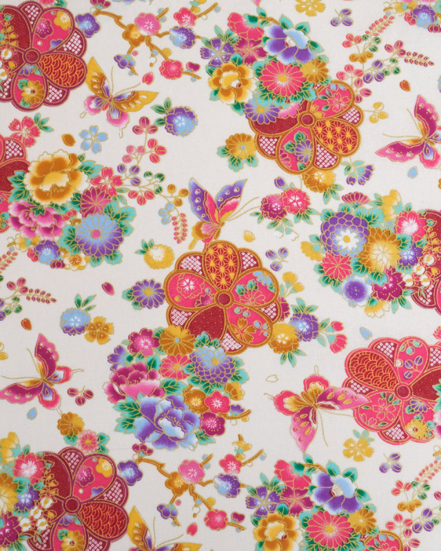 Tissu Coton Imprimé Fleur Merveilleuse Fond Ecru - Mercerine
