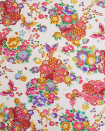 Tissu Coton Imprimé Fleur Merveilleuse Fond Ecru - Mercerine