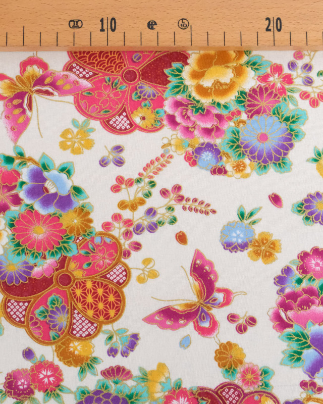 Tissu Coton Imprimé Fleur Merveilleuse Fond Ecru - Mercerine